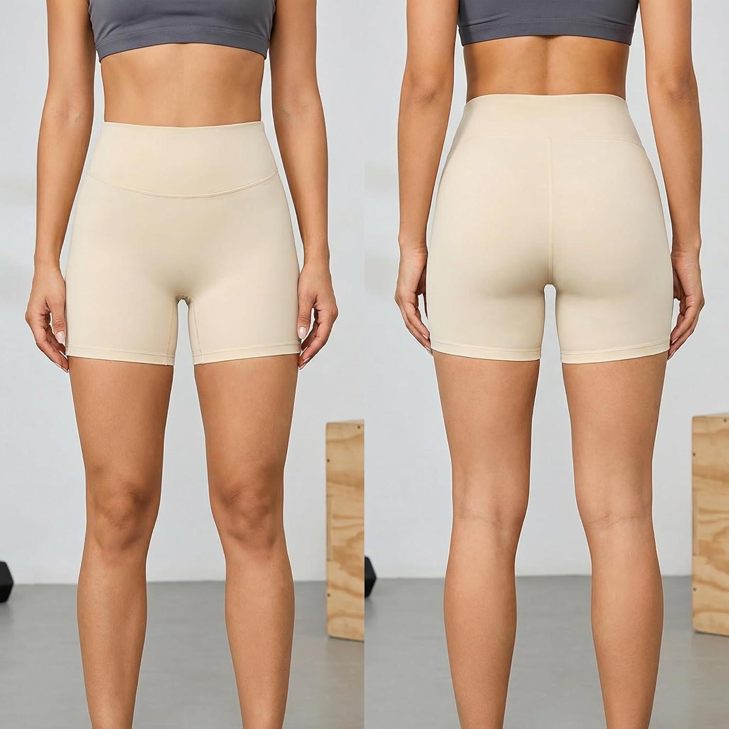 image:imageHigh Waisted Workout Biker Shorts for Women5 Tummy Control Athletic Running Gym Yoga Spandex Shorts02beige