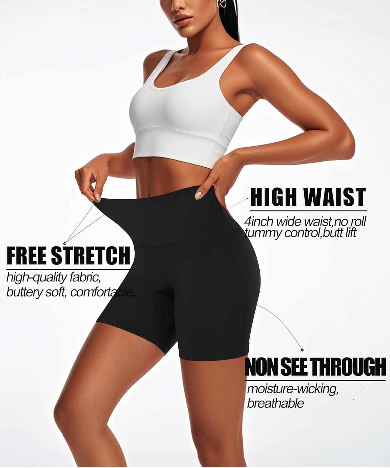 image:imageHigh Waisted Workout Biker Shorts for Women5 Tummy Control Athletic Running Gym Yoga Spandex Shorts02black