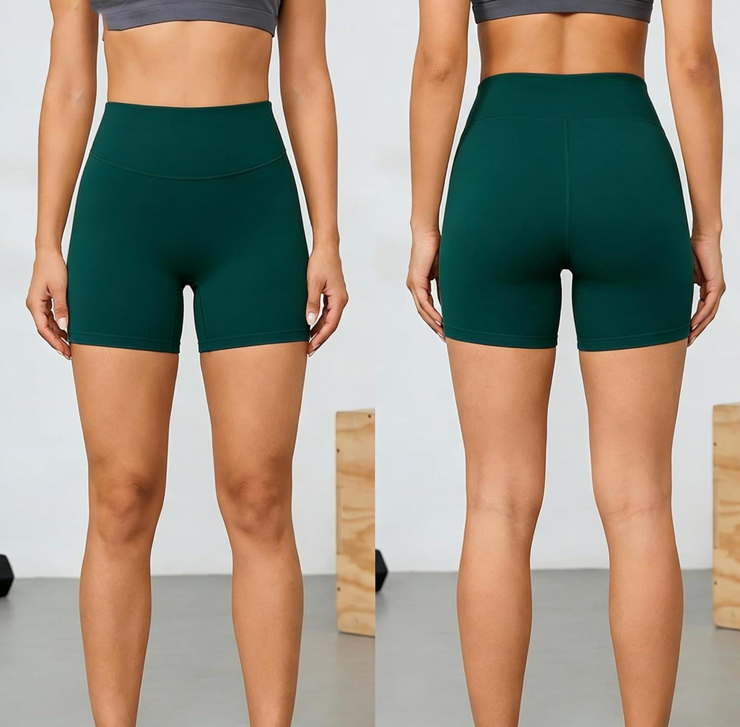 image:imageHigh Waisted Workout Biker Shorts for Women5 Tummy Control Athletic Running Gym Yoga Spandex Shorts02dark Green