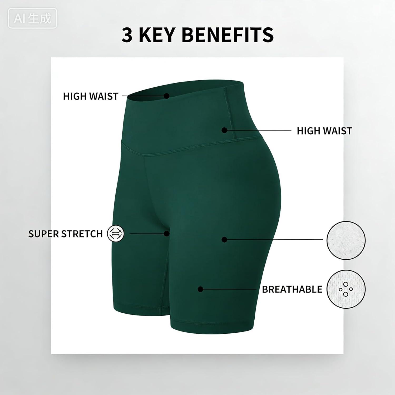 image:imageHigh Waisted Workout Biker Shorts for Women5 Tummy Control Athletic Running Gym Yoga Spandex Shorts02dark Green