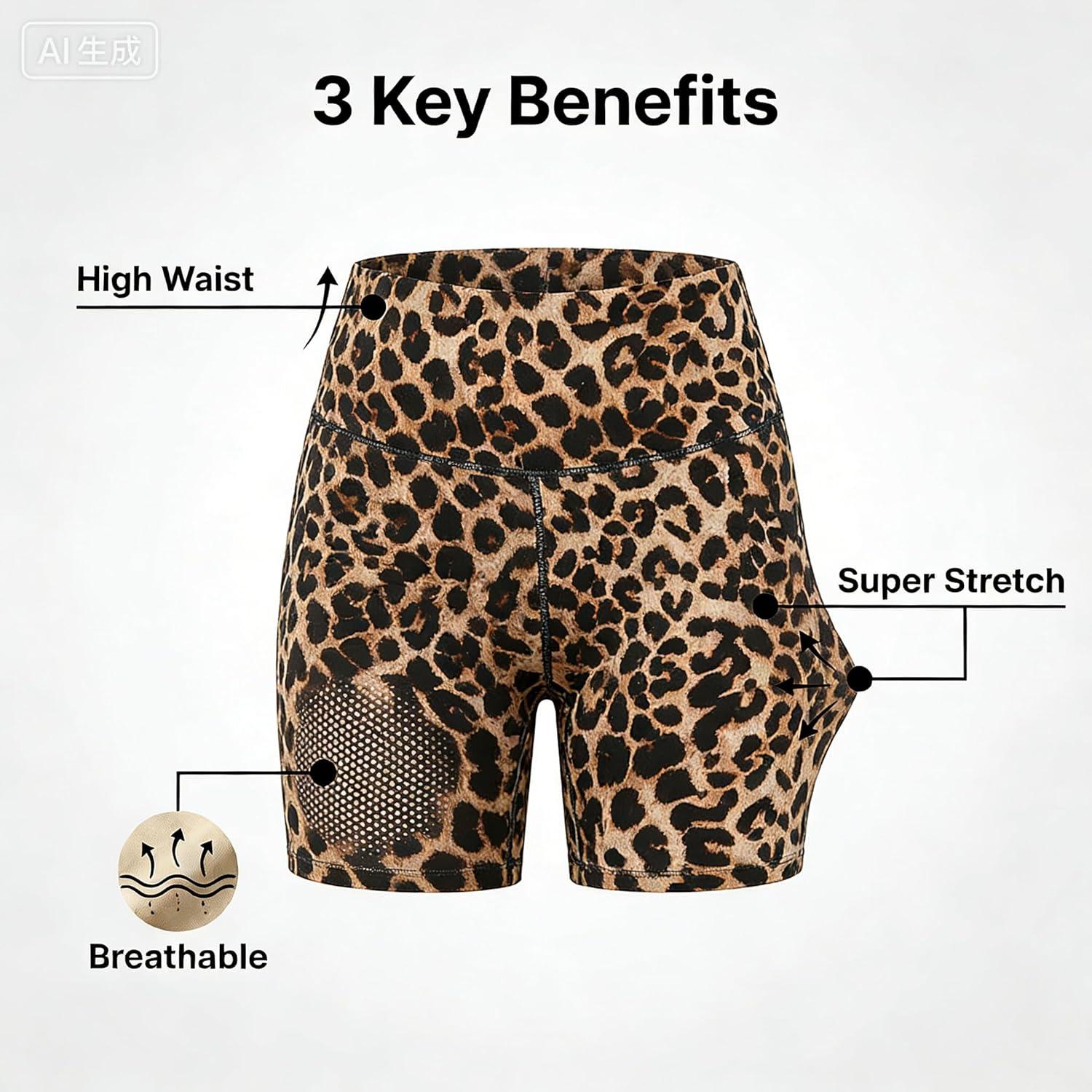 image:imageHigh Waisted Workout Biker Shorts for Women5 Tummy Control Athletic Running Gym Yoga Spandex Shorts04leopard Cheetah Print