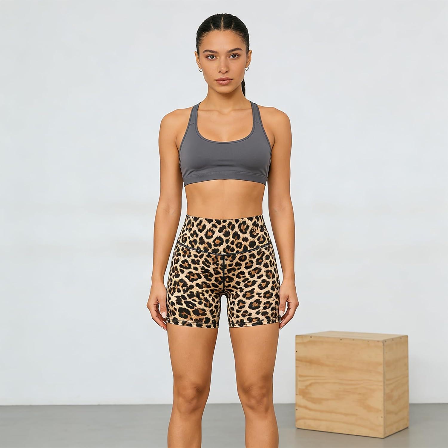 image:imageHigh Waisted Workout Biker Shorts for Women5 Tummy Control Athletic Running Gym Yoga Spandex Shorts04leopard Cheetah Print