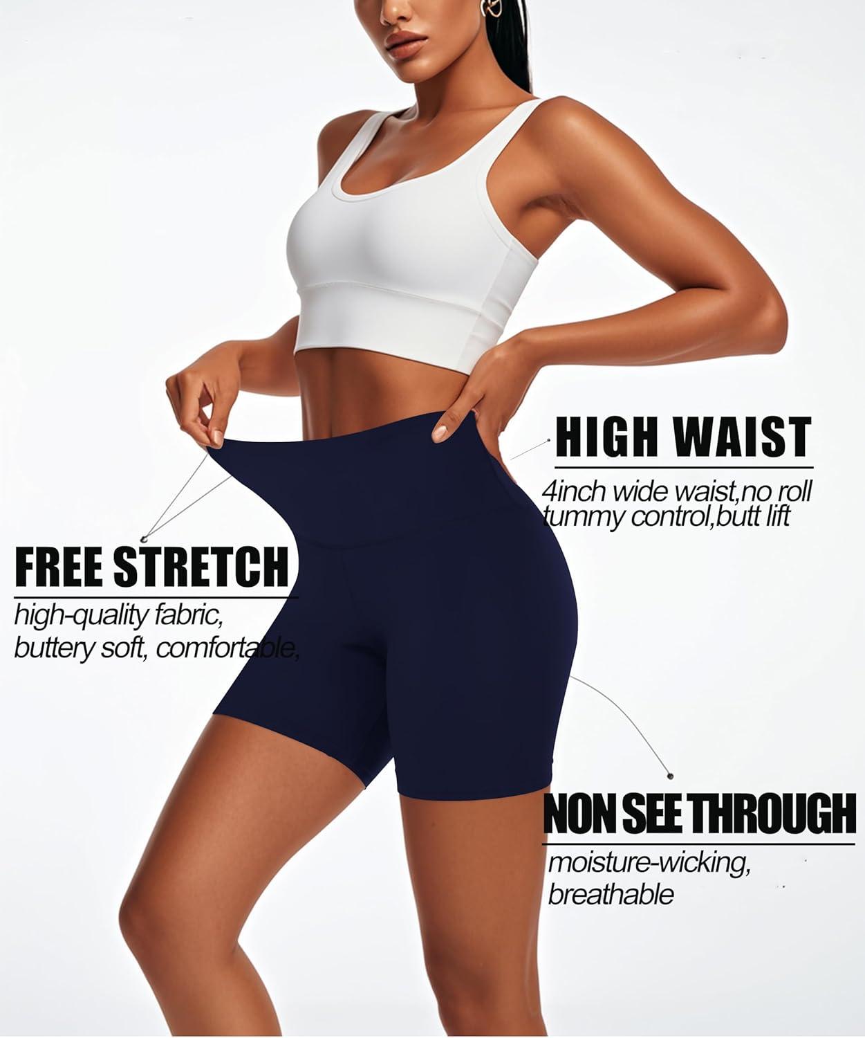 image:imageHigh Waisted Workout Biker Shorts for Women5 Tummy Control Athletic Running Gym Yoga Spandex Shorts07navy Blue