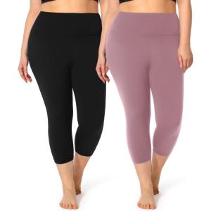 Hi Clasmix 2 Pack Plus Size Leggings for Women-High Waisted Tummy Control 1X-4X Soft Casual Yoga Pants for Curvy Women(5-2 Pack Black+pink)