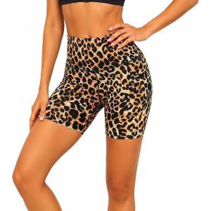 High Waisted Workout Biker Shorts for Women-5″ Tummy Control Athletic Running Gym Yoga Spandex Shorts(04-leopard Cheetah Print)