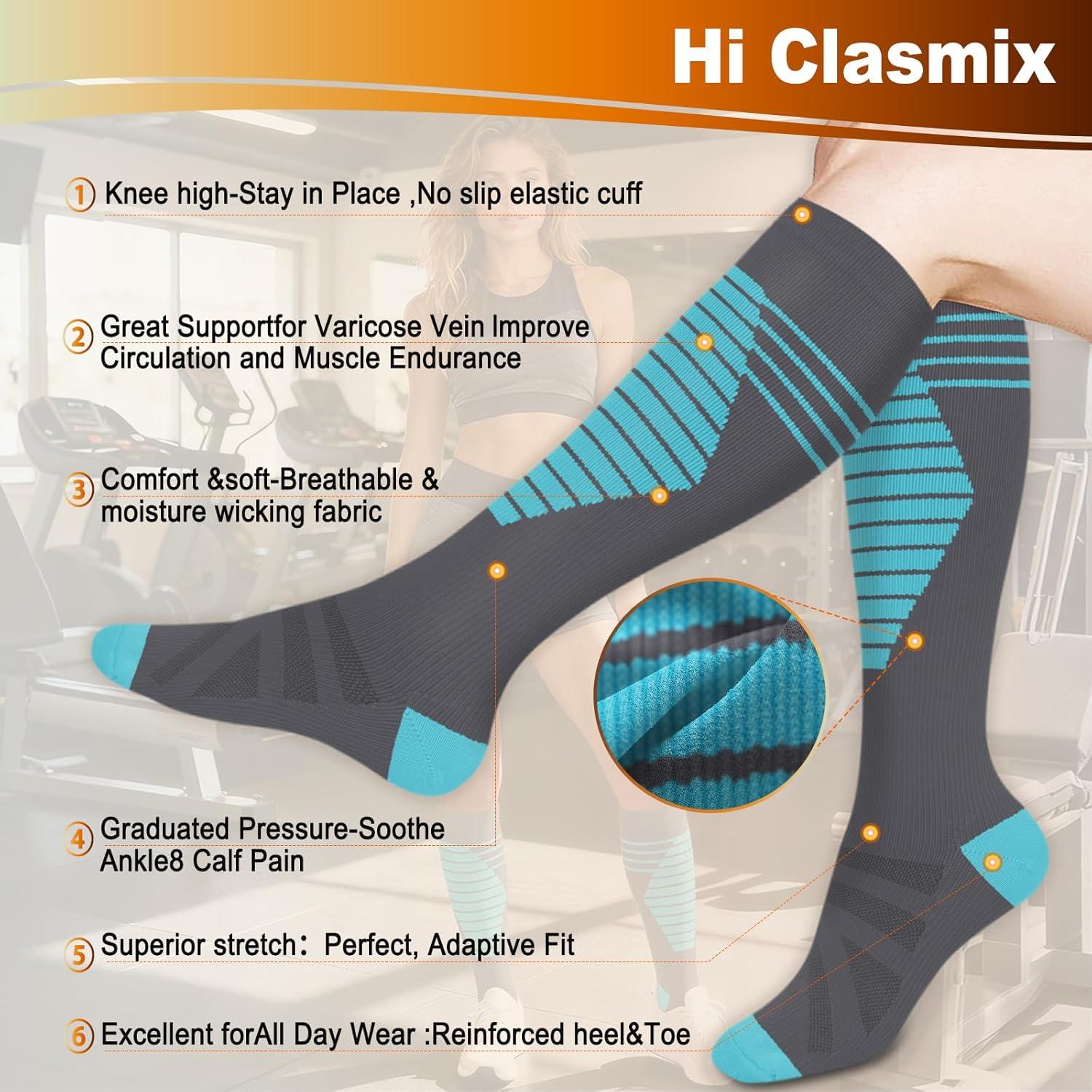 image:imageGraduated Compression Socks for WomenampMen 2030mmhg Knee High Socks Travel Hiking Running Stocking066 Pairs Multi Stripe05